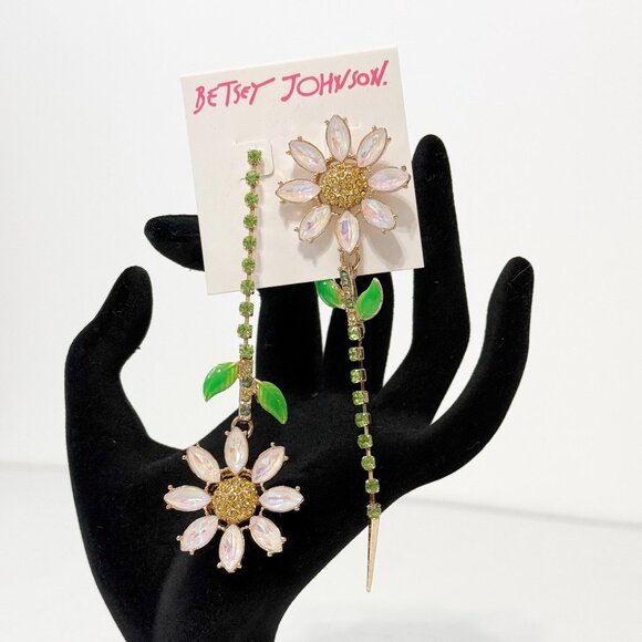 Betsey Johnson Crystal Flower Drop Earrings - Picture 7 of 9